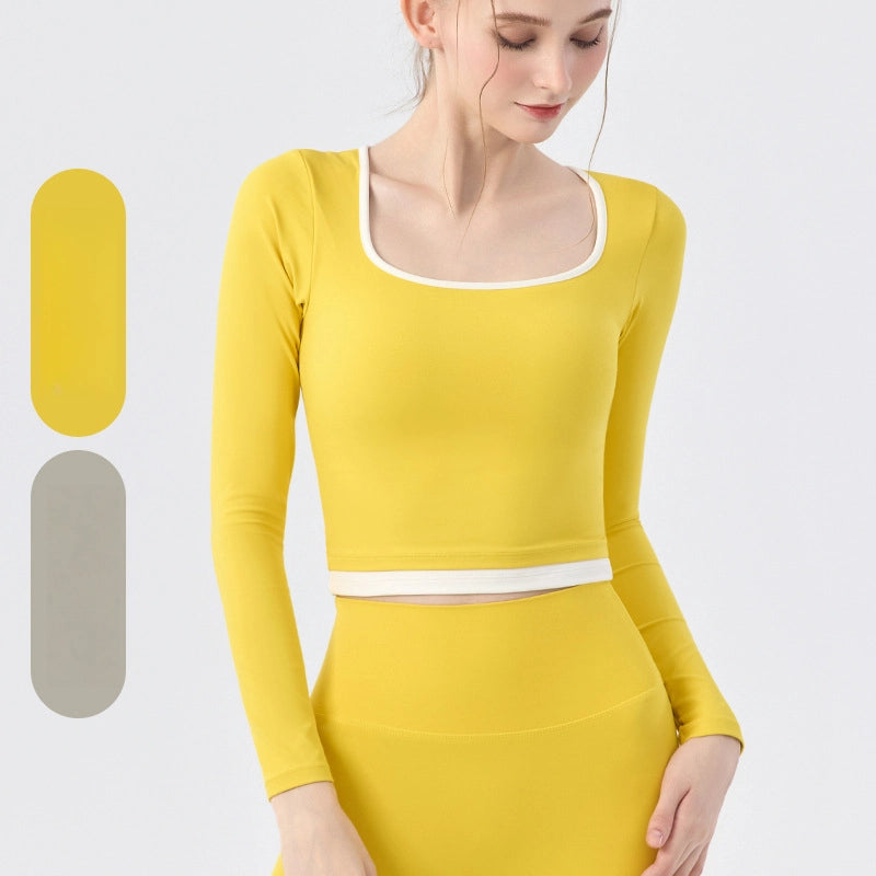 New contrasting fake two-piece Pilates running sports fitness long-sleeved top