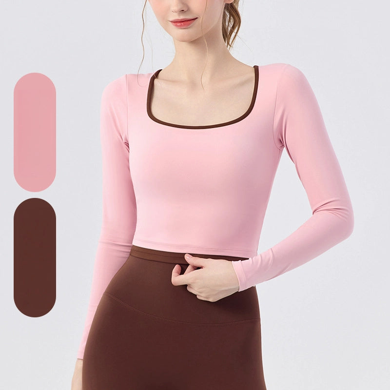 New contrasting fake two-piece Pilates running sports fitness long-sleeved top