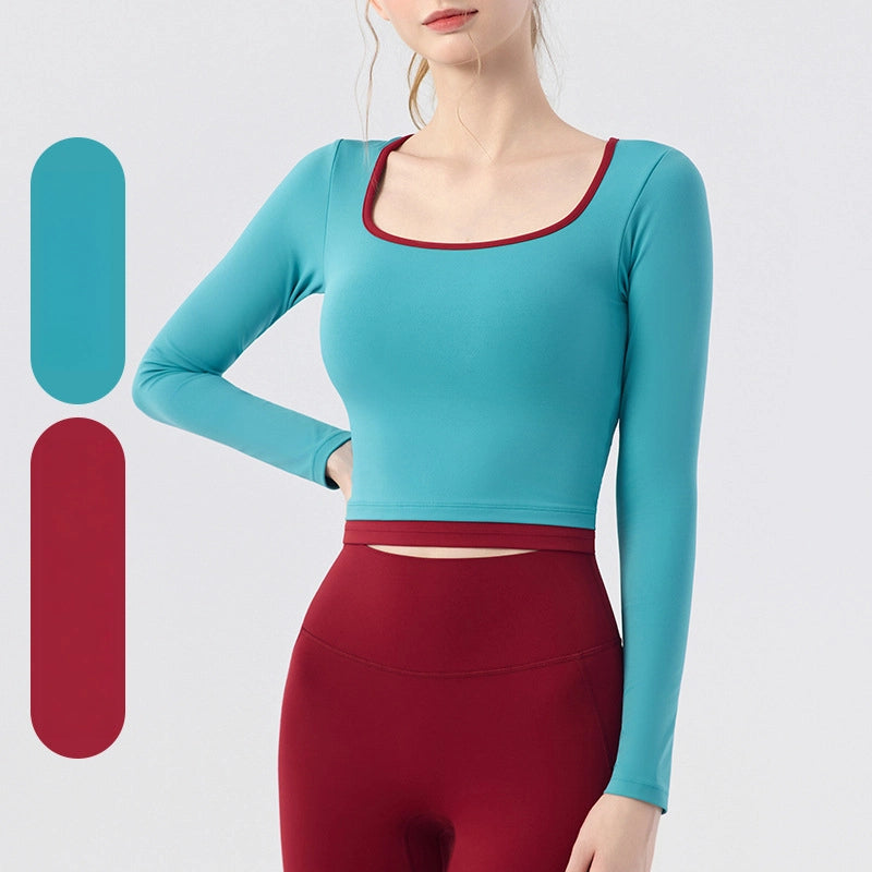 New contrasting fake two-piece Pilates running sports fitness long-sleeved top