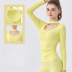 Design hot girl sexy neck running sports fitness yoga long sleeve top