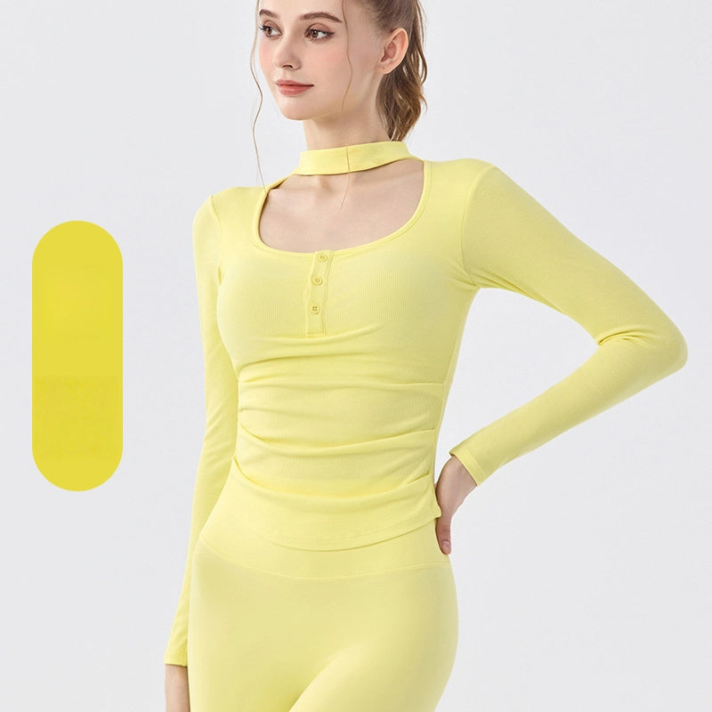 Design hot girl sexy neck running sports fitness yoga long sleeve top