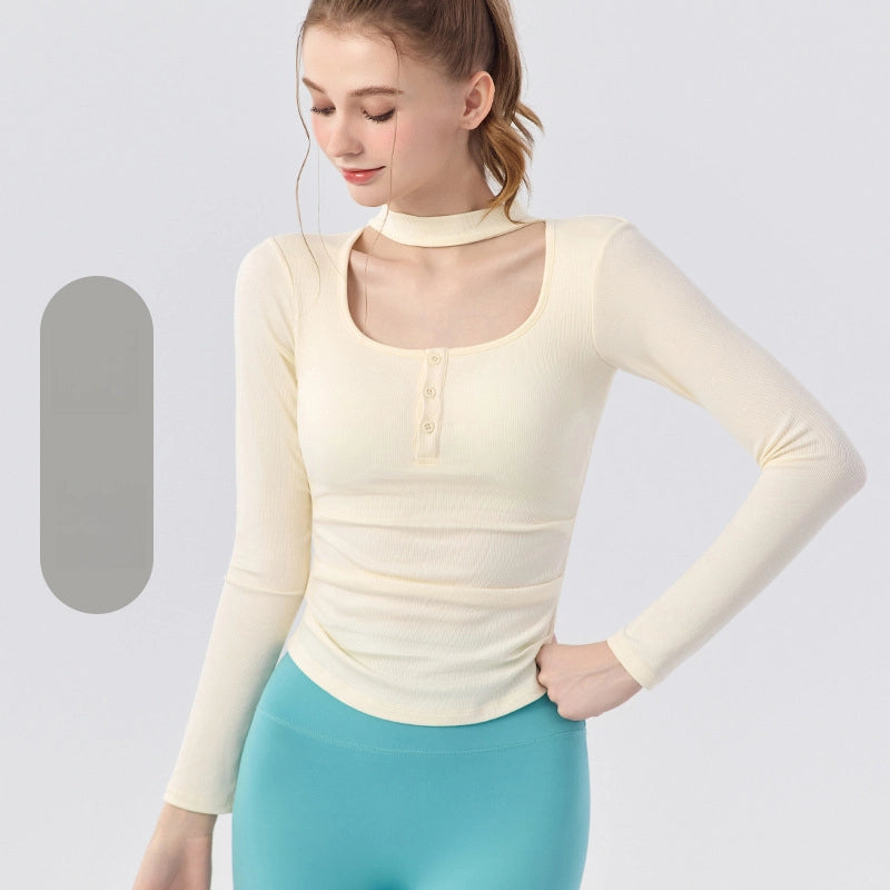 Design hot girl sexy neck running sports fitness yoga long sleeve top