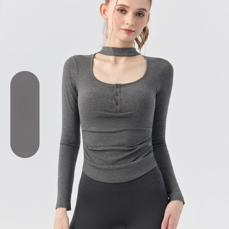 Design hot girl sexy neck running sports fitness yoga long sleeve top