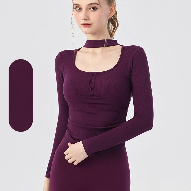 Design hot girl sexy neck running sports fitness yoga long sleeve top