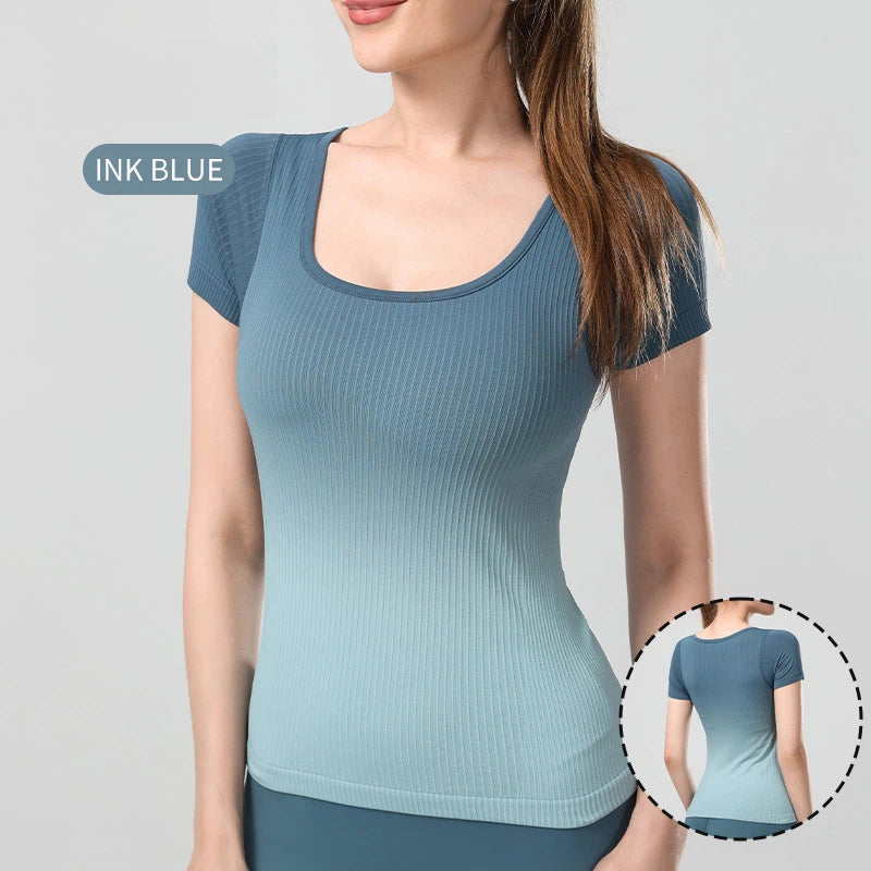 Gradient color breathable yoga short sleeves