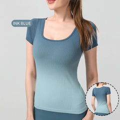 Gradient color breathable yoga short sleeves