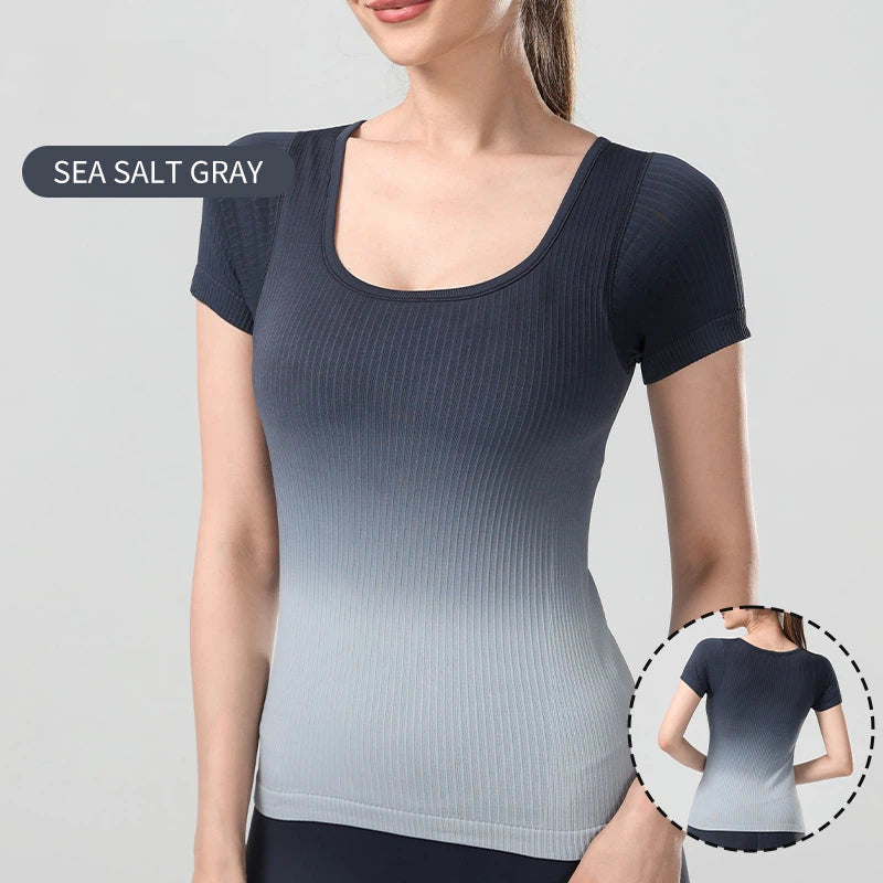 Gradient color breathable yoga short sleeves