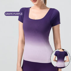 Gradient color breathable yoga short sleeves