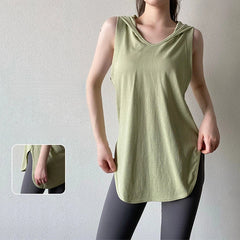 Sleeveless hooded sports vest cover-up