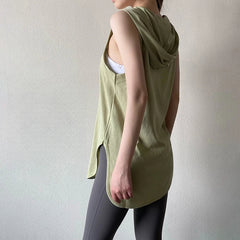 Sleeveless hooded sports vest cover-up