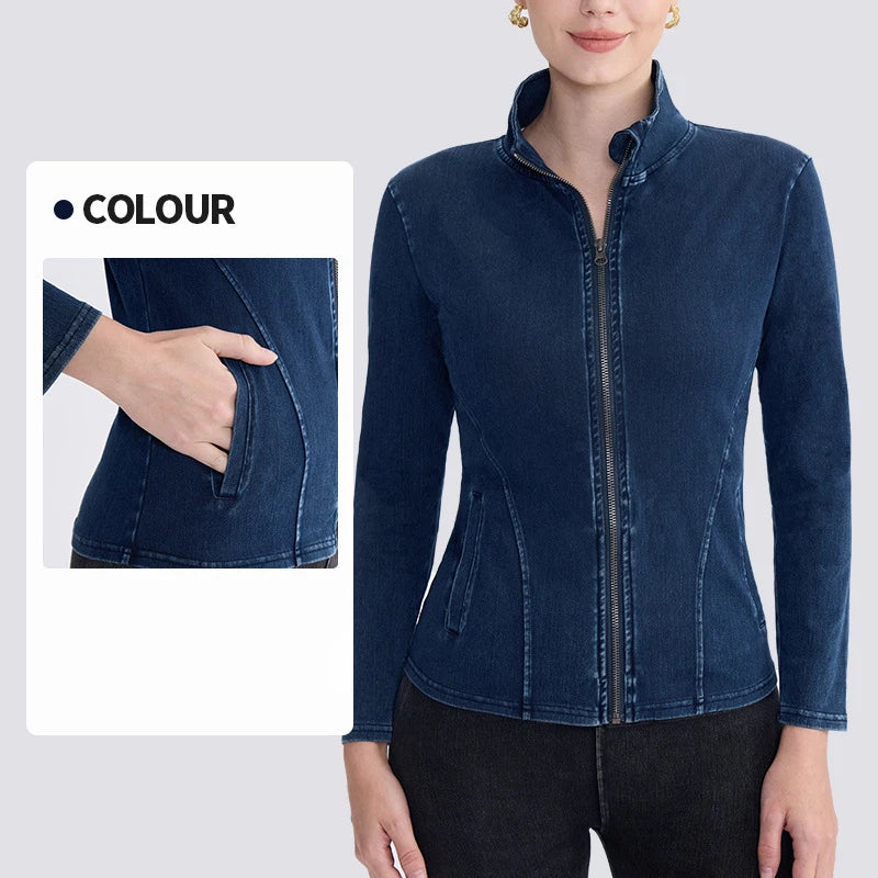 Denim zip yoga jacket