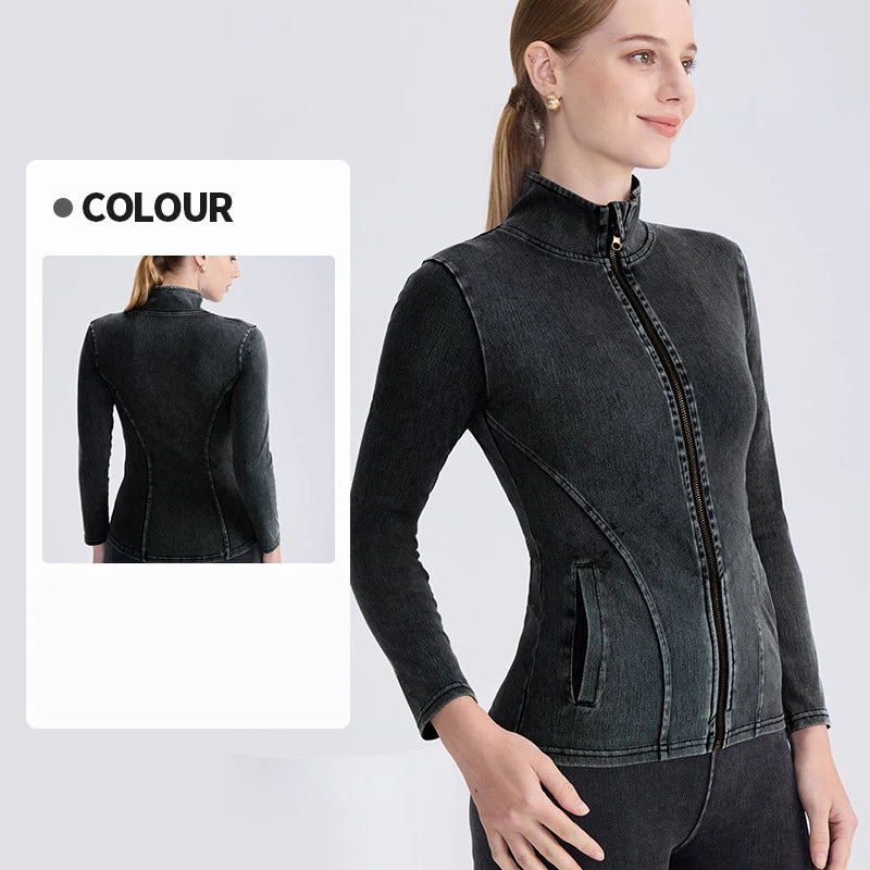 Denim zip yoga jacket