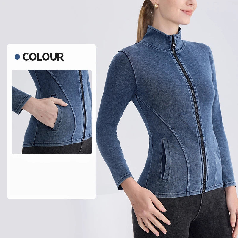Denim zip yoga jacket