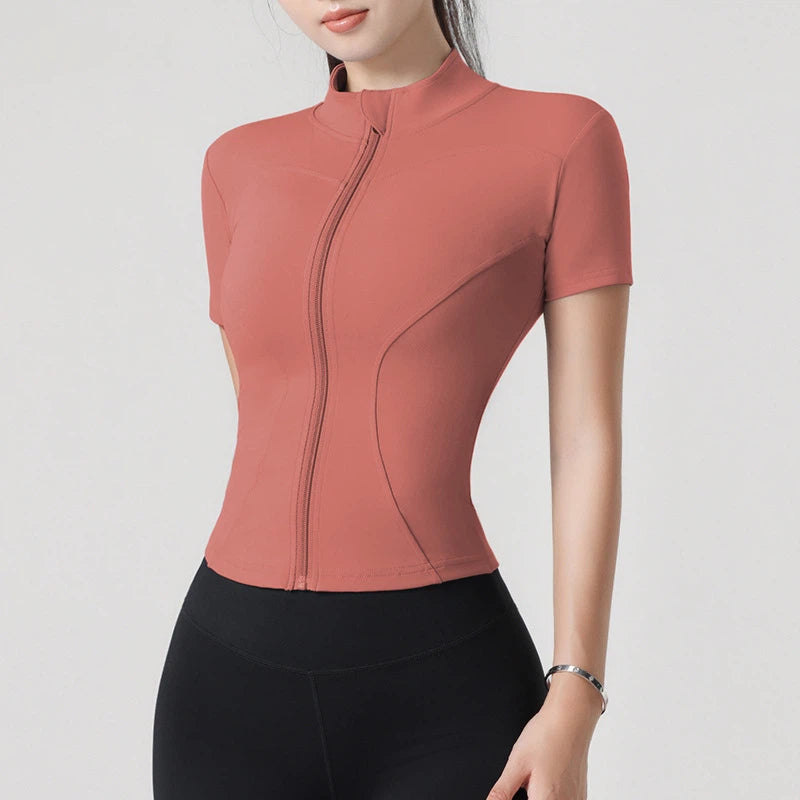 High-elastic yoga stand-up collar tight-fitting short-sleeved jacket