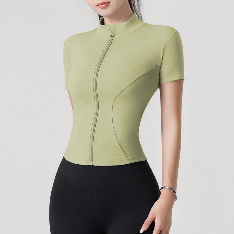 High-elastic yoga stand-up collar tight-fitting short-sleeved jacket