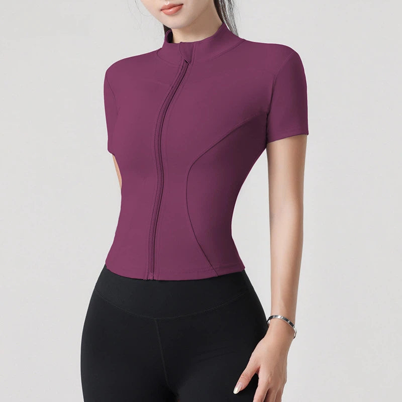 High-elastic yoga stand-up collar tight-fitting short-sleeved jacket