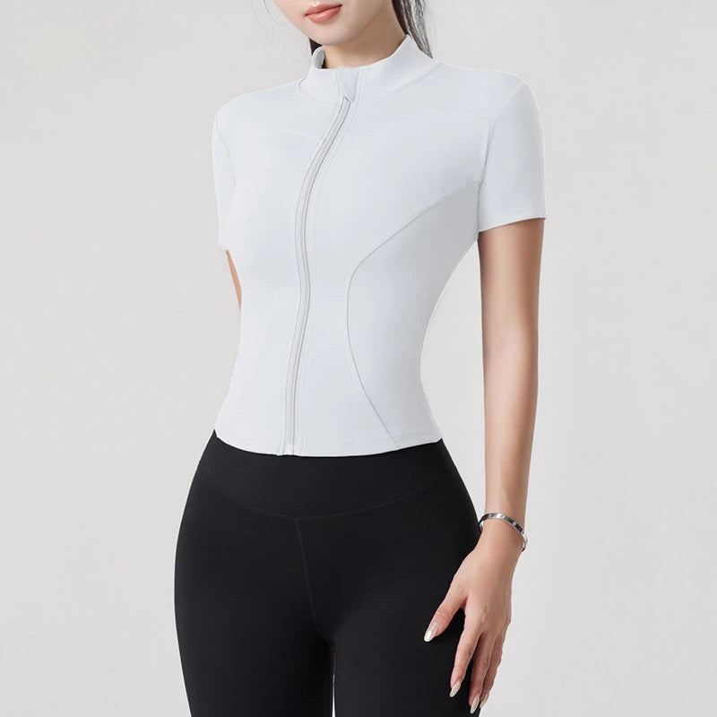High-elastic yoga stand-up collar tight-fitting short-sleeved jacket