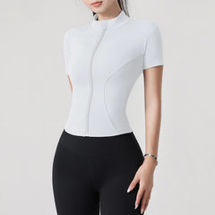 High-elastic yoga stand-up collar tight-fitting short-sleeved jacket