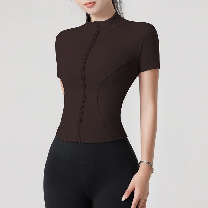 High-elastic yoga stand-up collar tight-fitting short-sleeved jacket