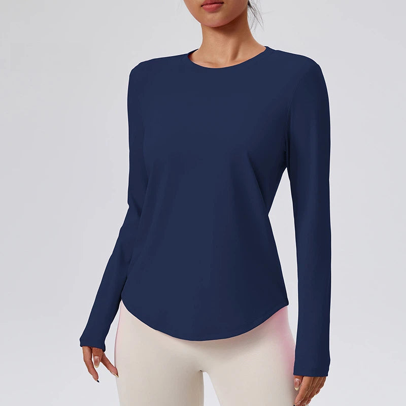 Nude spring and autumn round neck fitness yoga long sleeves