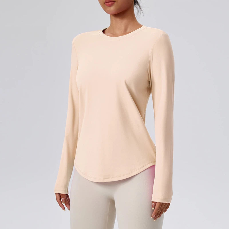 Nude spring and autumn round neck fitness yoga long sleeves