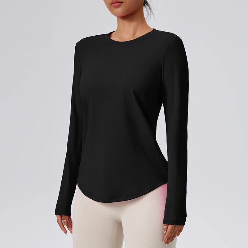 Nude spring and autumn round neck fitness yoga long sleeves