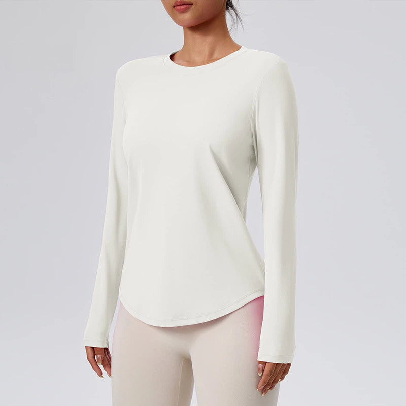 Nude spring and autumn round neck fitness yoga long sleeves