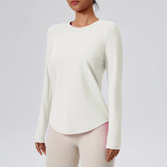 Nude spring and autumn round neck fitness yoga long sleeves