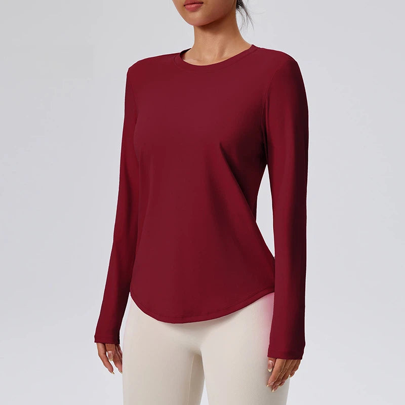 Nude spring and autumn round neck fitness yoga long sleeves