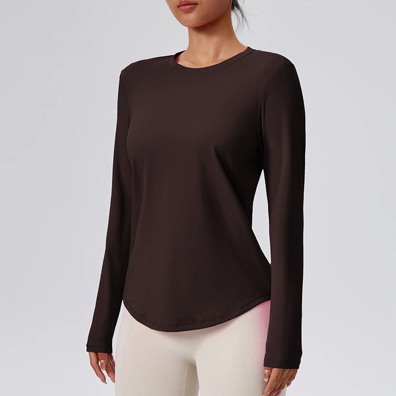 Nude spring and autumn round neck fitness yoga long sleeves