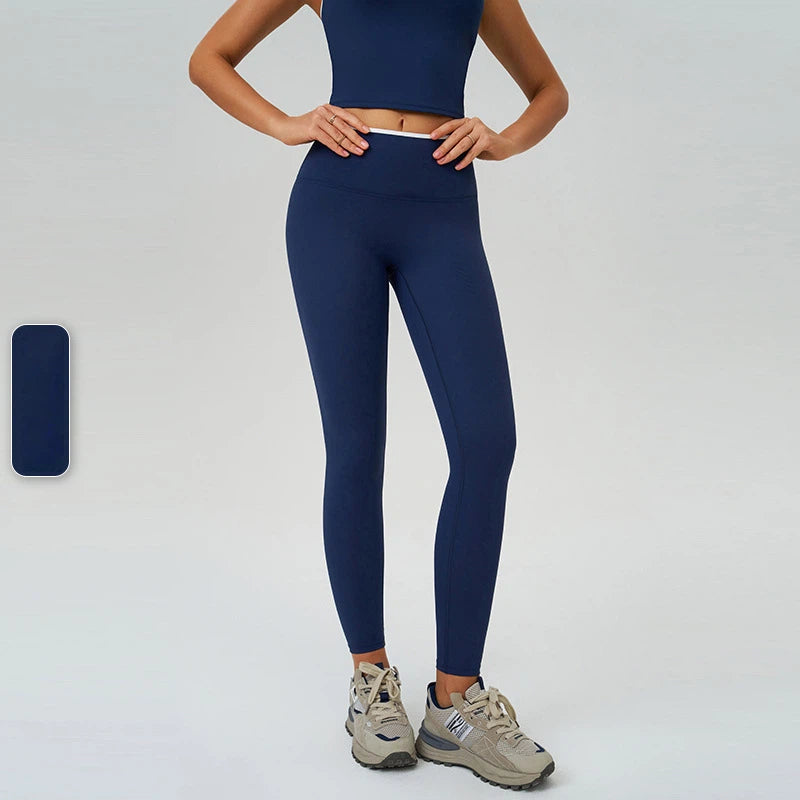 High-rise contrast quick-drying running fitness cycling sports leggings