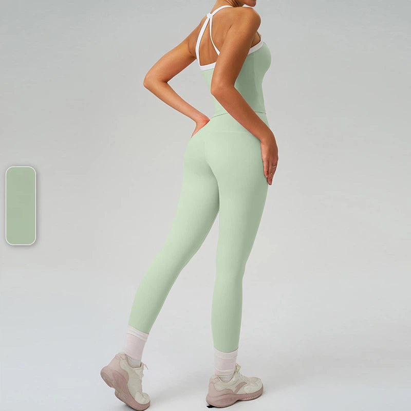 High-rise contrast quick-drying running fitness cycling sports leggings