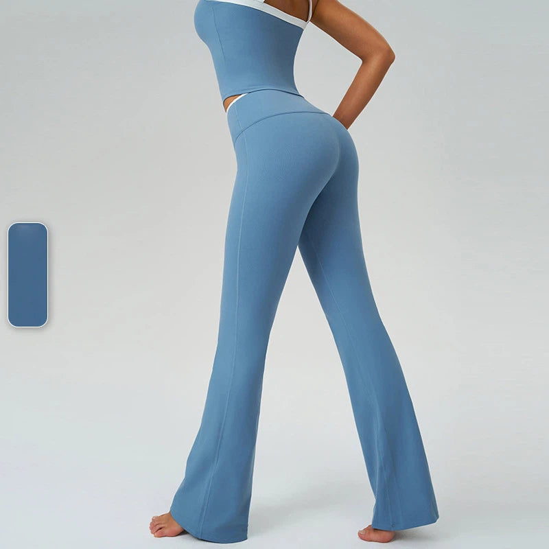 Contrasting high-waisted quick-drying running fitness bootcut pants
