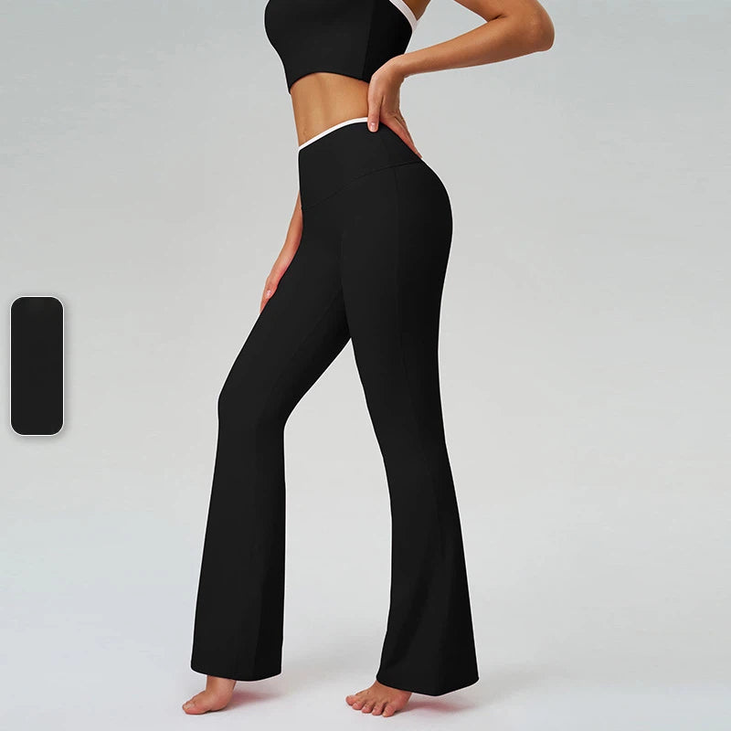 Contrasting high-waisted quick-drying running fitness bootcut pants