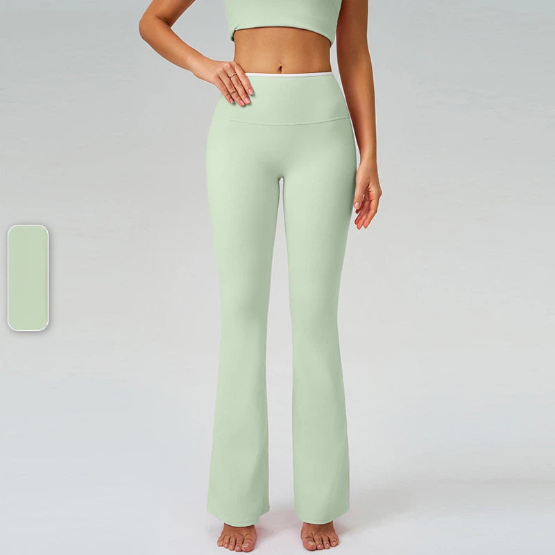 Contrasting high-waisted quick-drying running fitness bootcut pants