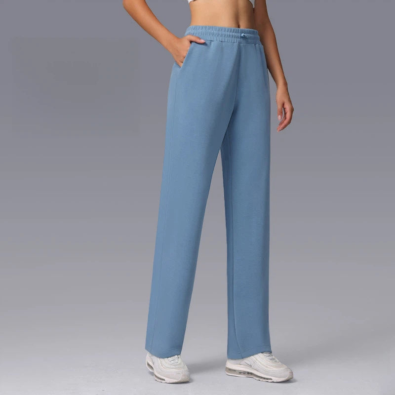 Slim loose high-waisted athleisure straight-leg pants