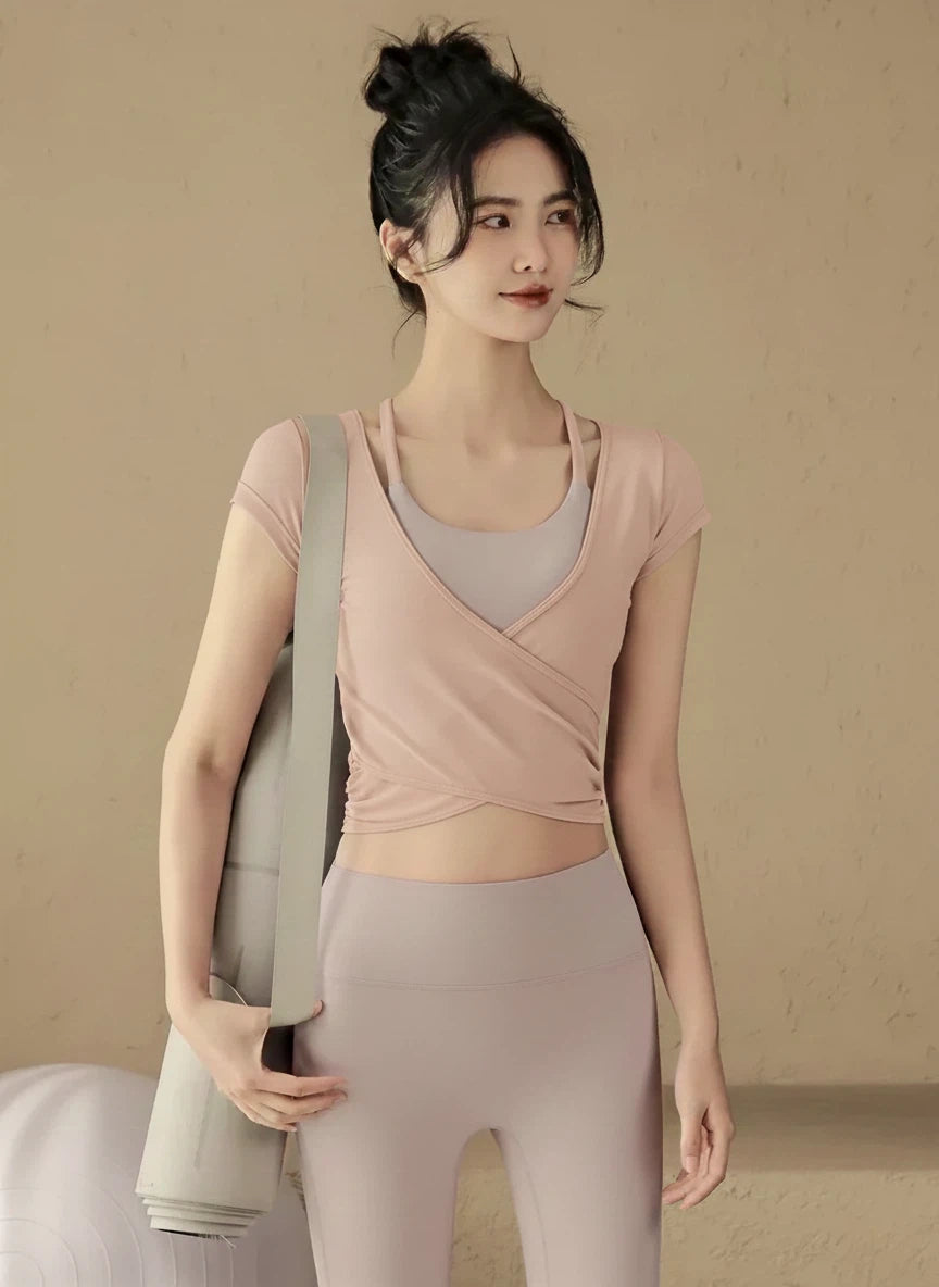 Mesh breathable sports bra blouse two-piece set