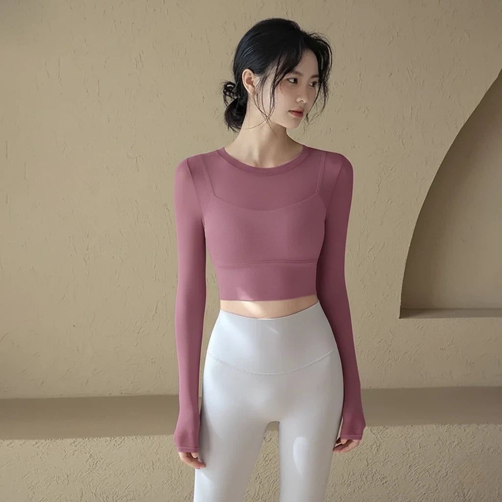 Sexy mesh with chest pad sports long sleeves