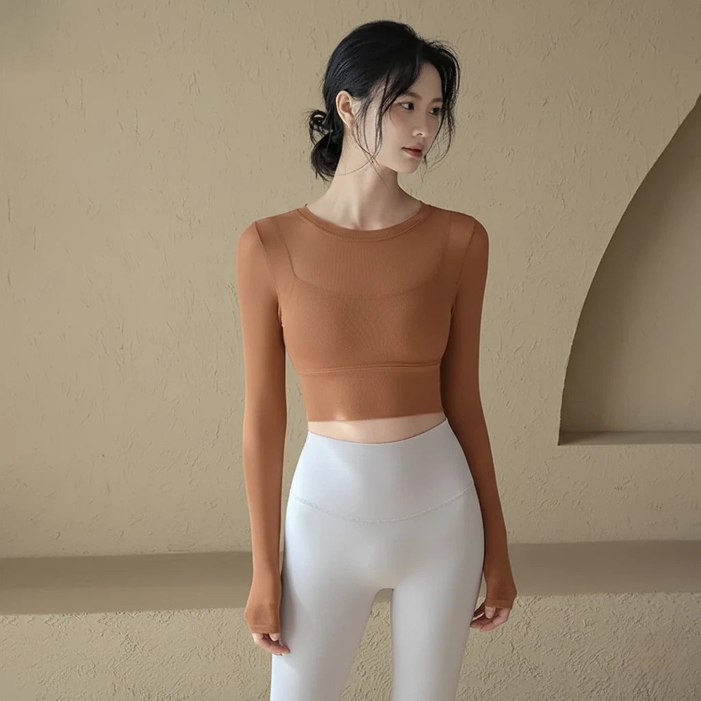 Sexy mesh with chest pad sports long sleeves