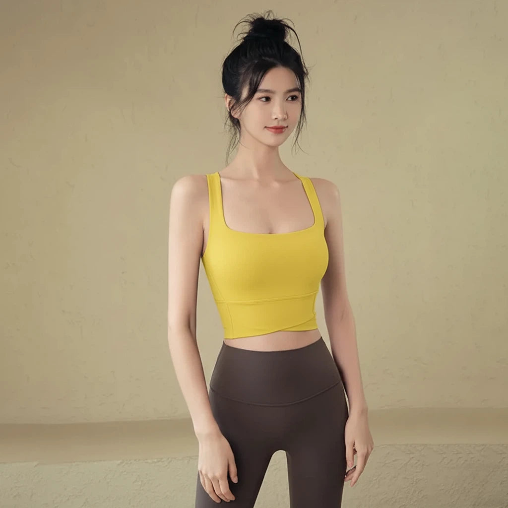 Shockproof gathering beautiful back sports bra