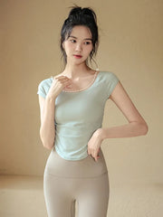 Nude thin yoga short-sleeved T-shirt