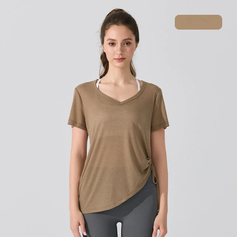 V-neck drawstring loose, Breathable, Quick-drying short sleeves