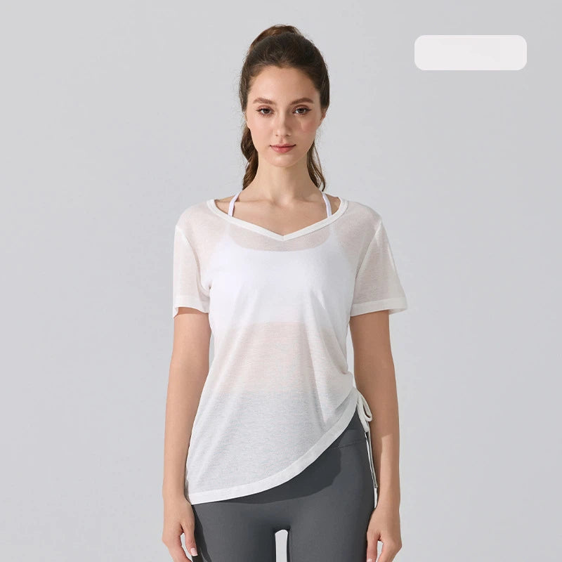 V-neck drawstring loose, Breathable, Quick-drying short sleeves