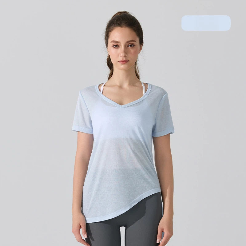 V-neck drawstring loose, Breathable, Quick-drying short sleeves