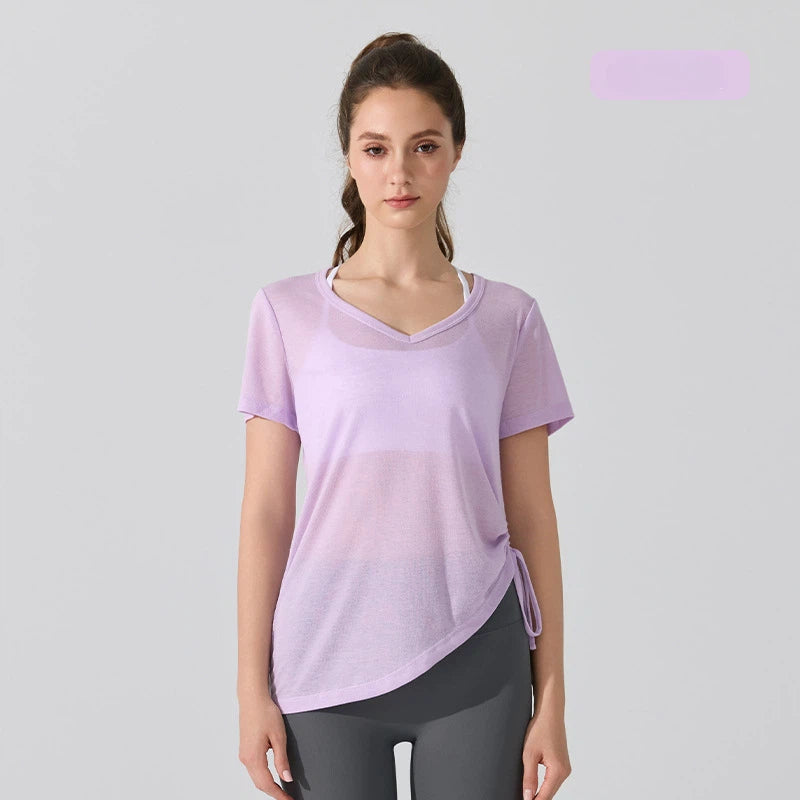 V-neck drawstring loose, Breathable, Quick-drying short sleeves