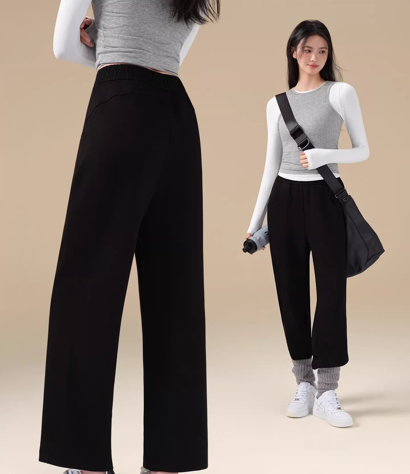 New nude breathable wide-leg casual sports trousers for autumn and winter