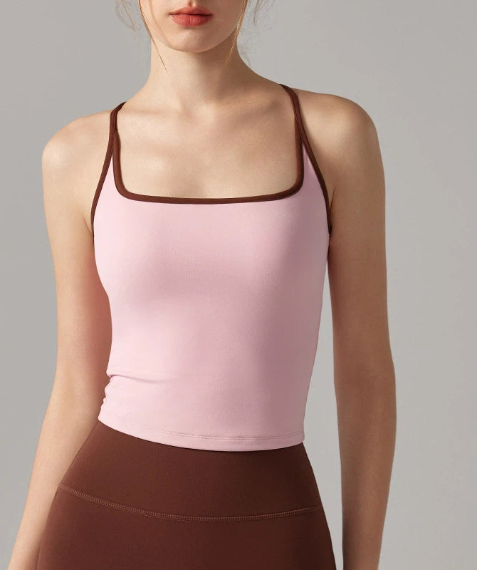 Contrasting color versatile nude fixed cup yoga shockproof sports vest