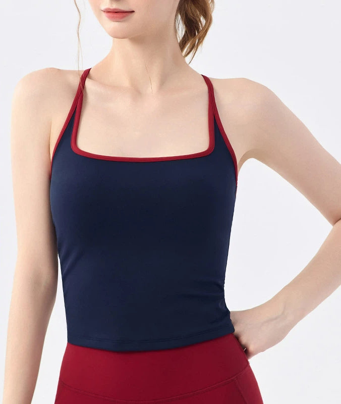 Contrasting color versatile nude fixed cup yoga shockproof sports vest