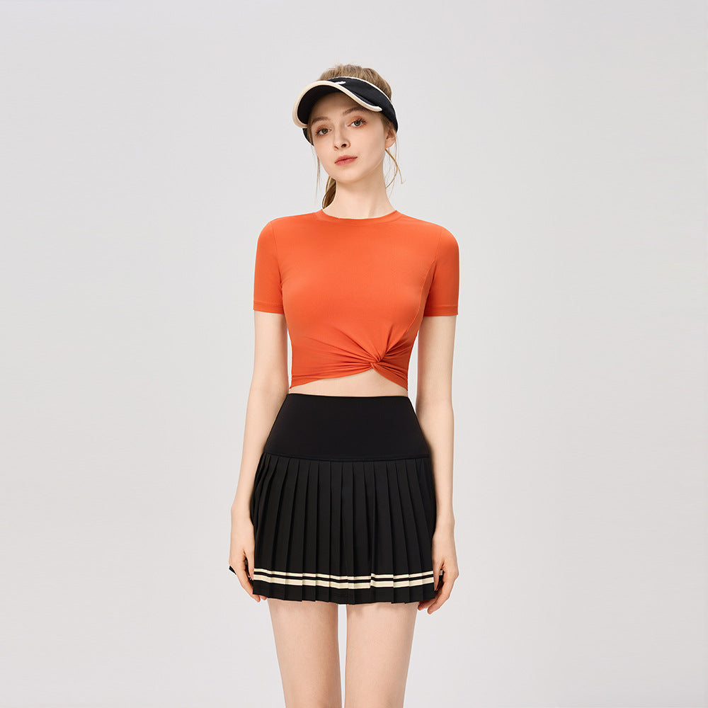 Solid color kink quick-drying tennis short sleeves