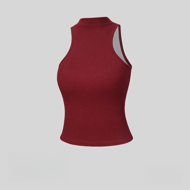 Lightweight stretch turtleneck sleeveless vest with chest pad